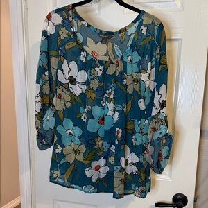 Tommy Bahama Teal Floral Pleated Blouse